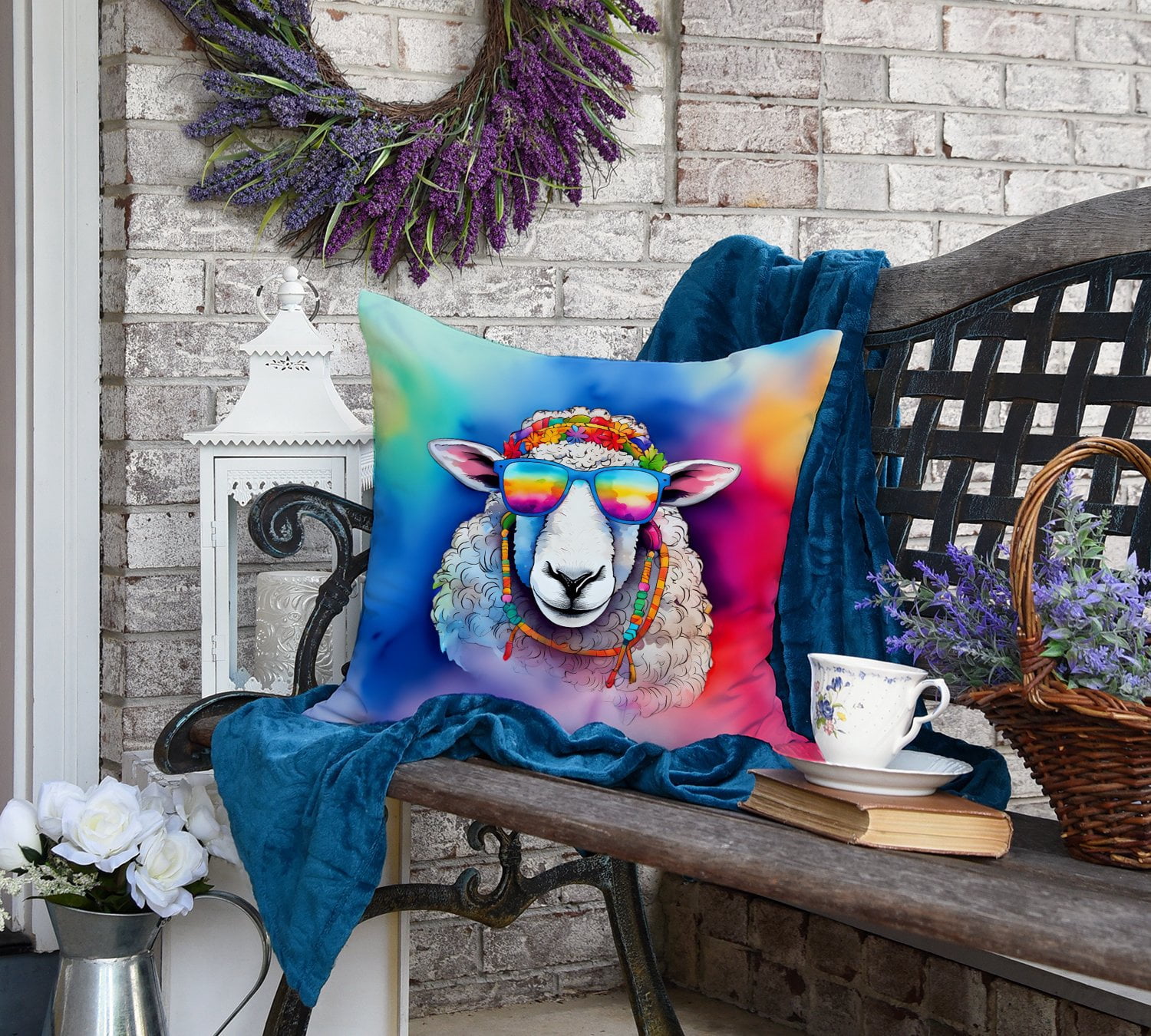 Hippie Animal Sheep Throw Pillow 18 in x 18 in