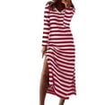 thumbnail image 2 of Conairie Womens Maxi Dresses Stripes Print Crew Neck Loose Elegant Long Sleeve Dress Lightweight Spring Fall Swing Dress Red M, 2 of 5