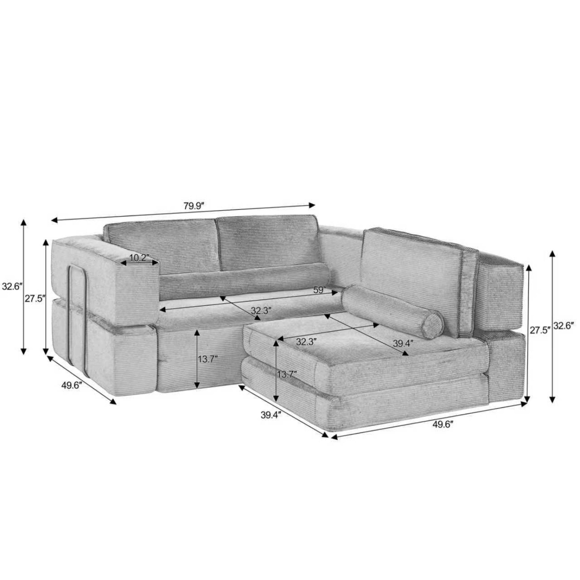 Sailvan Large Modern Corduroy Modular Sofa,Deep Seat Sectional Couch for Living Room,Versatile Building Block Sofa khaki