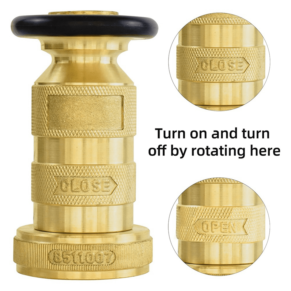 Fire Hose Nozzle 1-1/2 Inch NPSH/NPT Fire Hose Nozzle 100 Psi 75 Gpm Brass Fire Equipment Jet Fog Sprays Nozzle