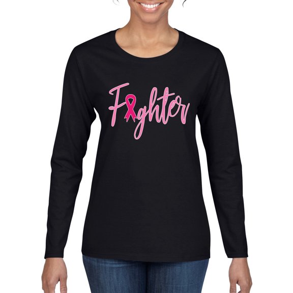 Wild Bobby Fighter Breast Cancer Survivor Breast Cancer Awareness Women Graphic Long Sleeve T-Shirt, Black, Small