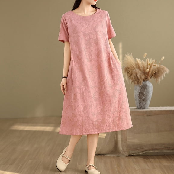 ATENAR Womens Dresses Crew Neck Casual Dresses Lightweight Dress Pink XL
