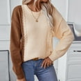 thumbnail image 4 of Zedker Women'S Color Crashing Casual Crewneck Long Sleeve Cable Knitted Sweaters,Comfy Elastic Cuffs Outfits for Fall and Winter,Brown,XL, 4 of 9