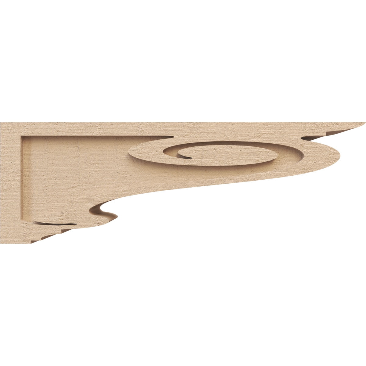 4"W x 24"D x 8"H Thin Scroll Rough Cedar Woodgrain TimberThane Corbel, Primed Tan