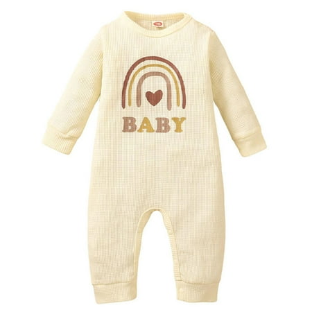 

Haite Infant Buttons Long Sleeve Bodysuit Loose Letter Print Romper Party One Piece Crew Neck Playsuit Light Yellow 60cm