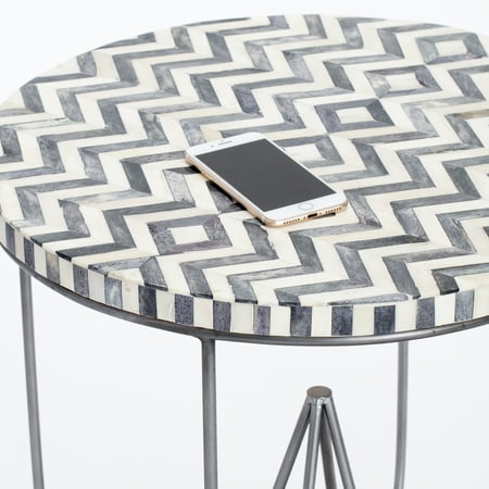 Adore Decor - Zahra Round Modern Bone Side Table - Black/White
