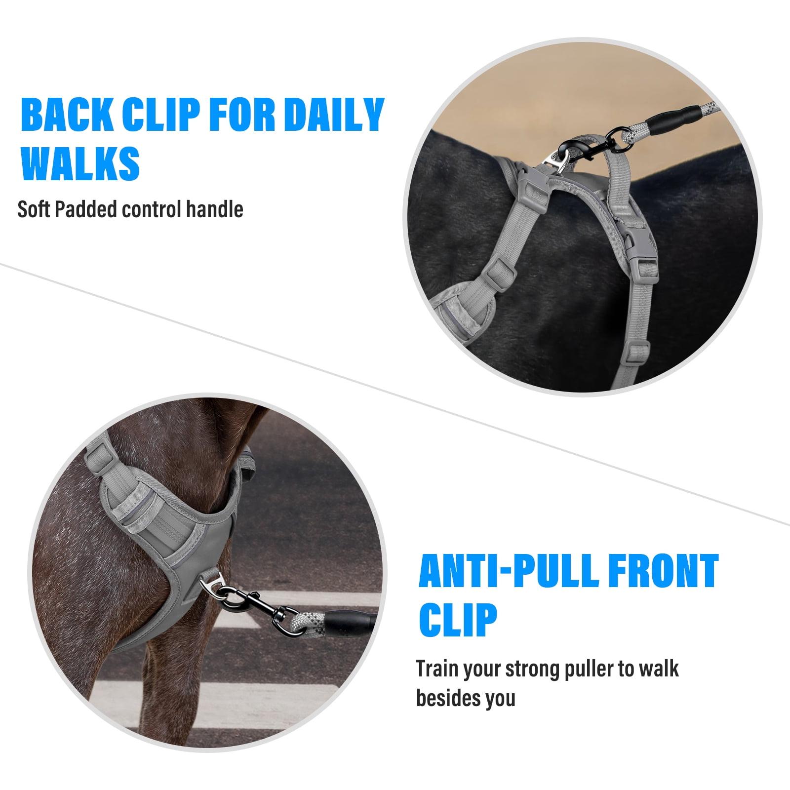 Plutus Pet No Pull Dog Harness, Release At Neck, Reflective Adjustable Dog Vest Harness, Easy Control Handle for Walking, for Small Medium Large Dogs, Gray, S
