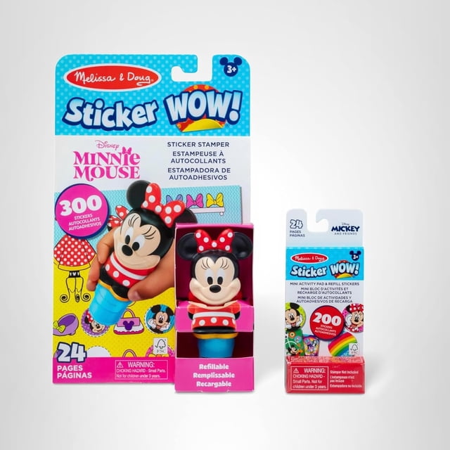 Melissa & Doug Sticker Wow!™ Disney Minnie Mouse Bundle: 24-Page Activity Book, Refillable Sticker Stamper, Mini Pad, 500 Stickers, Arts and Crafts for Kids Ages 3+