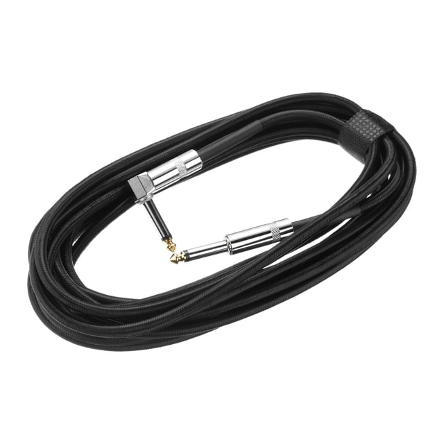 1 PCS Guitar Instrument Cable 20 Feet 1/4" to 1/4" 6.35mm Straight to Right Angle Interconnect Cord Braided Black