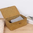 thumbnail image 5 of GoXteam Wicker Shelf Baskets with Lid, Handwoven Seagrass Storage Basket Bins Square Gift Boxes for Shelves Home Decor Organizer (Natural, Small), 5 of 7