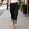 thumbnail image 3 of Iyufng Checkered Panels Pants for Women Elastic Waistband Wide Leg Pants Loose Casual Trousers with Pockets, 3 of 7