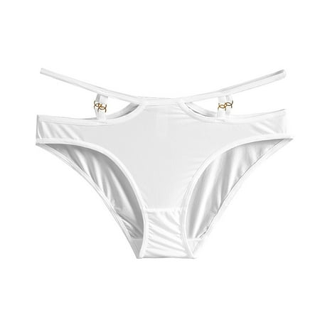 Mashaouyo New Hottie Spaghetti Strap Hollow Metal Accessories Ice Silk Ladies Panties for Women