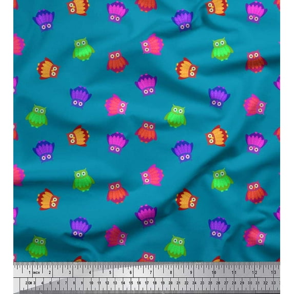 Soimoi Moss Georgette Fabric Colorful Owls Cartoon Print Fabric by The Yard 42 Inch Wide