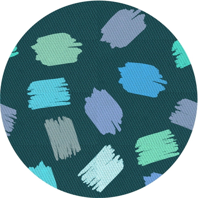 Ahgly Company Tapis Rond Lavable en Machine Intérieur Transitionnel Moyen Vert Sarcelle, 8 Pieds Rond