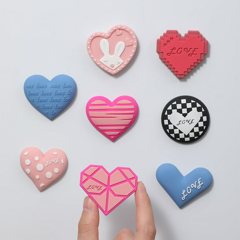 Red Heart Shape Fridge Magnets 7-Pack - Pretty Gift for Women Mom Daughter  - V-Day Heart Décor