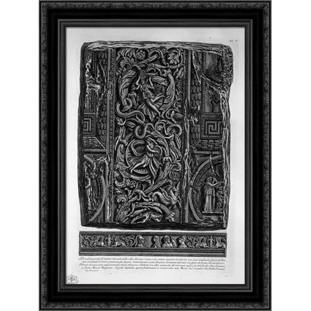 Part of a wall of marble found in Hadrian`s Villa in 1779, decorated like a pillar, with arabesques 20x24 Black Ornate Wood Framed Canvas Art by Piranesi, Giovanni Battista