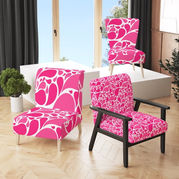 Designart "Pink Floral Paisley" Upholstered Patterned Accent Chair and Arm Chair