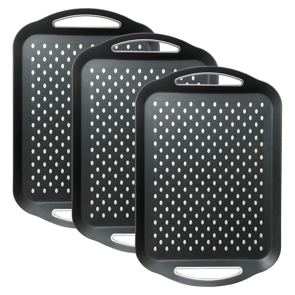 3 Pack Non-Slip Serving Trays with Handles, Large Plastic Lap Tray Set with Rubber Grip Surface & Bottom, Food Trays for Couch, TV Dinner, Breakfast & Outdoor Use, Black