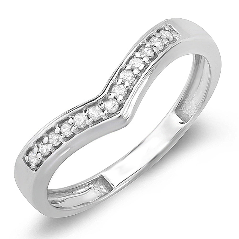 Dazzlingrock Collection 0.15 Carat ctw Round Real Diamond Wedding Stackable Band Anniversary Guard Chevron Ring Sterling Silver