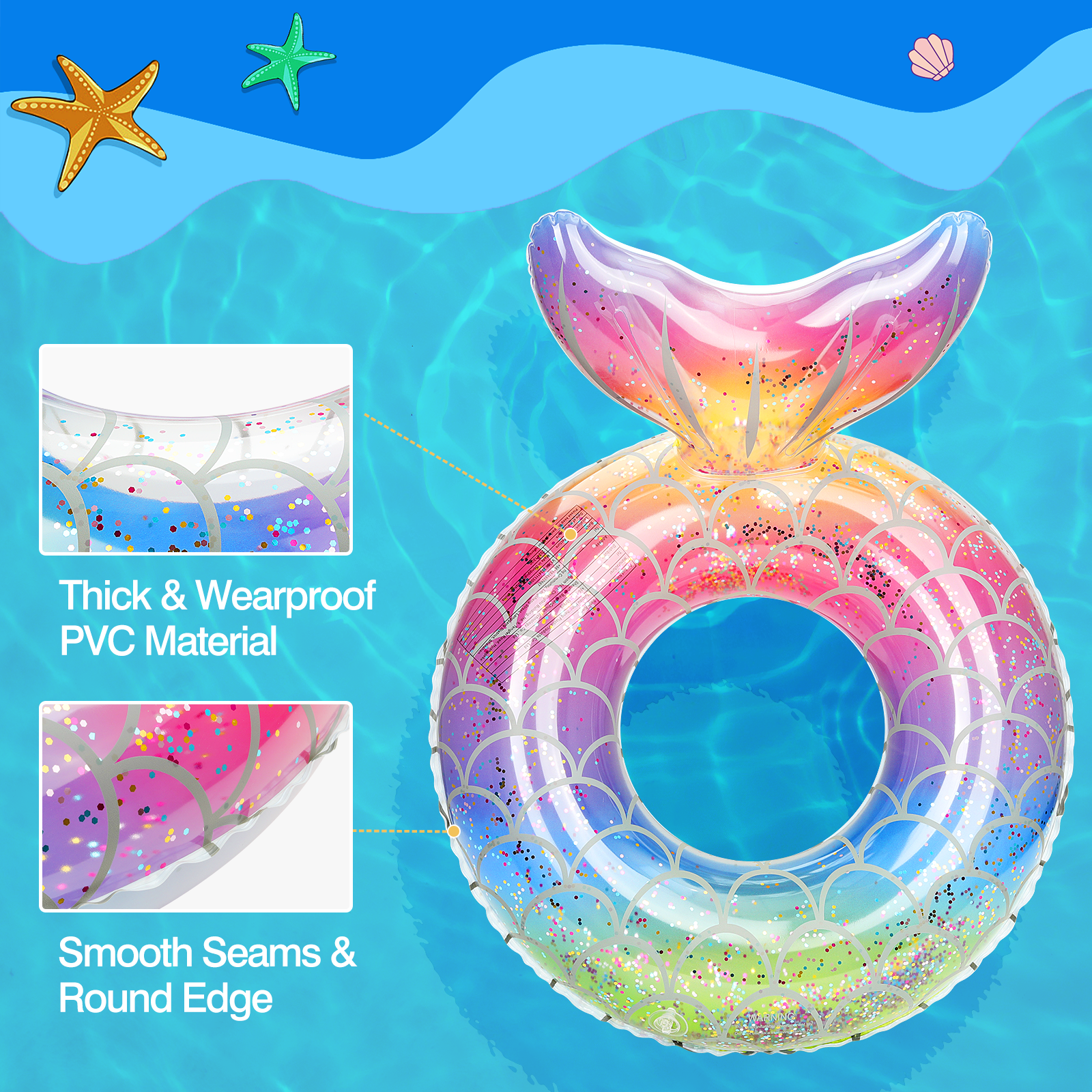 MoKo Mermaid Pool Float Ring, Rainbow photo 6