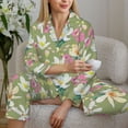 thumbnail image 6 of Pofeuu Flowers And Buds Print Womens Pajamas Set Long Sleeve Sleepwear Button Down Nightwear Soft Pj Lounge Sets Button Down Pajamas Women-Large, 6 of 7