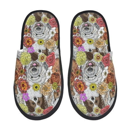 Balery Cute Dogs Puppy Slient Indoor Furry Fleece Comfort House Shoes Soft Non-Slip Home Shoes Cotton slippers House Slippers-- Large