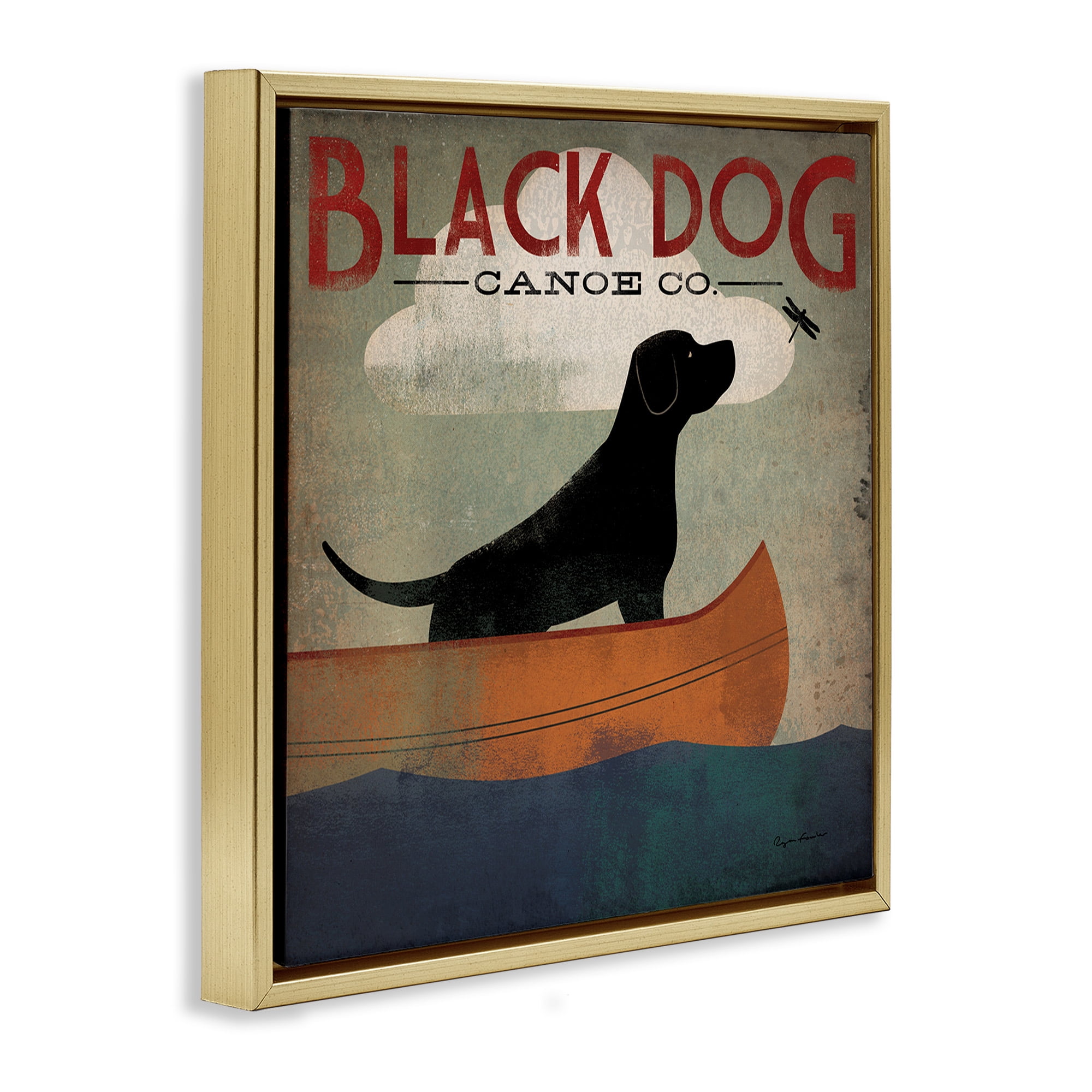 Stupell Industries Black Dog Canoe Company Animals & Insects Painting Gold Floater Framed Canvas Art Print Wall Art, 18 x 18