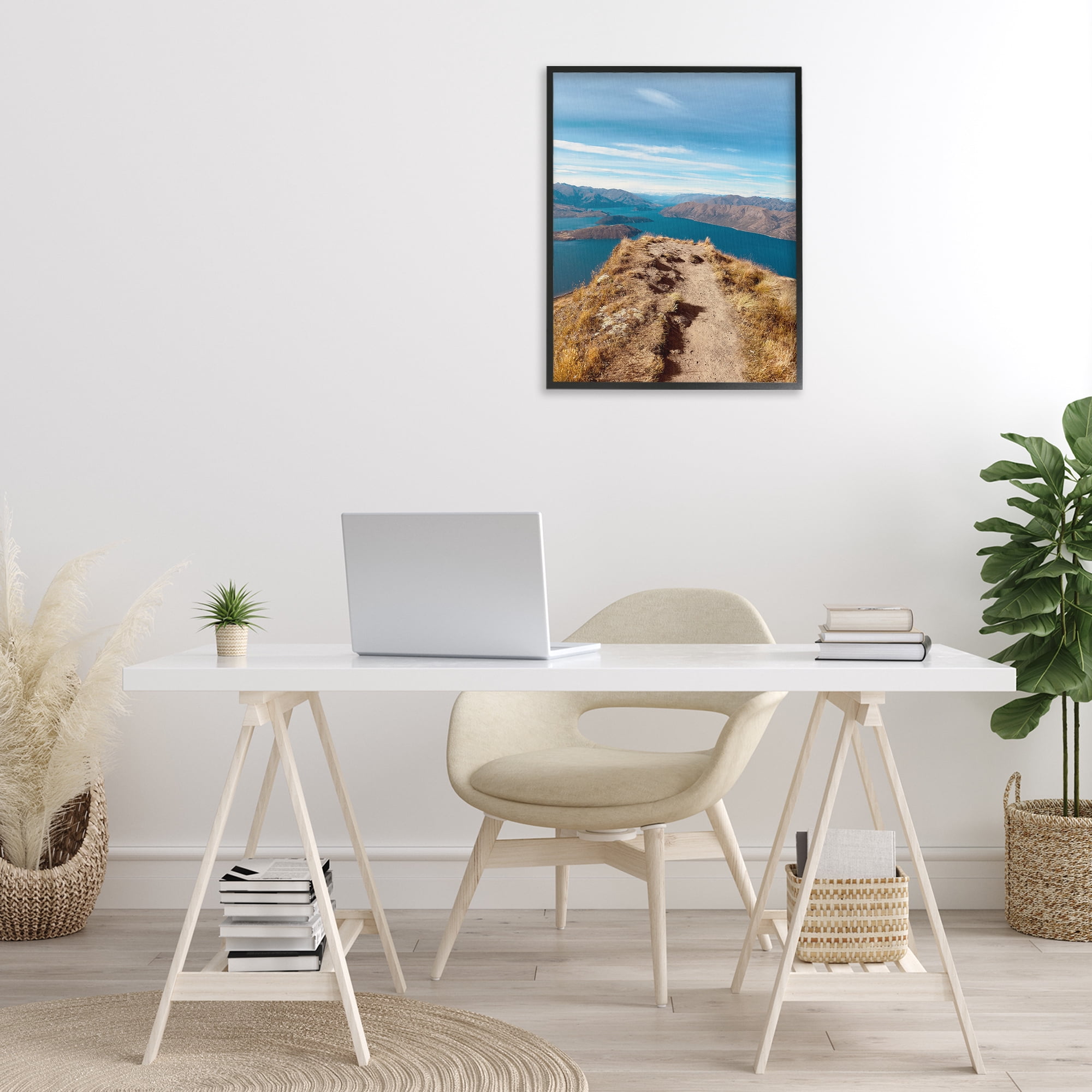 Stupell Industries Cliffs over Blue Sea Landscape Photography Black Framed Art Print Wall Art, 24 x 30