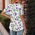 thumbnail image 4 of Purple Floral Graphic Loose Fit T Shirt for Ladies Summer Fall Short Sleeve Boat Neck Casual Pleated Basic Tops T shirt Womens 2025 Soft Comfy Clothing Trendy M, 4 of 7