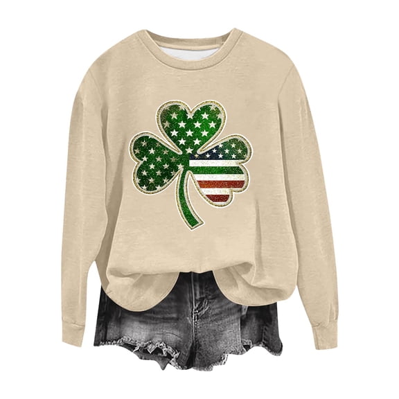 Dgankt Long Sleeve Shirts for Women St. Patricks Day Printed Round Neck Relaxed Fit Womens Tops,Sizes S-2XL