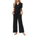 thumbnail image 2 of INSPIRE CHIC Women's Lounge Set Knit Soild Pajama Set Short Sleeve Full Length PJ Set XL Black, 2 of 6