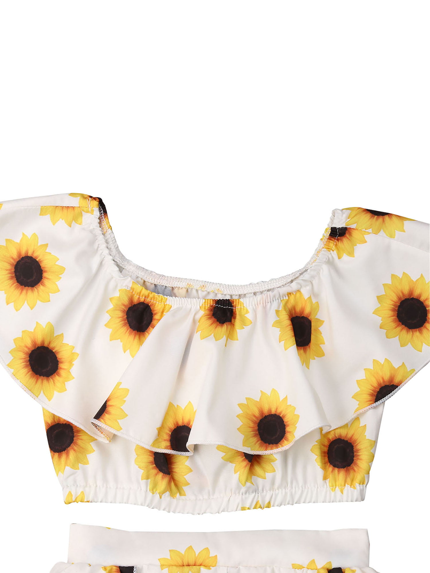 Cute Sunflower Summer Girls Crop Tops Shorts Dress Headband Outfits Clothes Set 