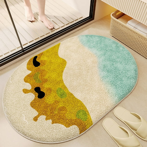 Felpuda de entrada absorbente de agua • Alfombra de lana de oveja sintética de estilo cremoso • Respaldo de goma antideslizante • Poliéster suave y mullido • Multicolor moderno 16x24 in • Lavable a