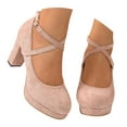 thumbnail image 2 of Women's Low Block Heels Mary Jane Closed Toe Work Pumps Round Toe Ankle Cross Straped Shoes, 2 of 8