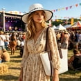 thumbnail image 2 of Womens Sun Hats Bohemian Festival Wide Brim Sun Hat with Adjustable Tie, 2 of 5