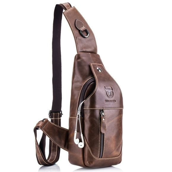 Pecho Pack Bolso bandolera de cuero genuino para hombre, bandolera informal en el pecho, senderismo, BULLCAPTAIN Pecho Pack