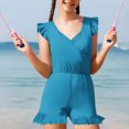 thumbnail image 5 of Summer Clearance!KkSLirnhs 13 years Swimsuit Girls 14-16 Shirt and Shorts Girls Solid Color Medium Size Children's Chest Padded Jumpsuit with Lace and Pocket Swimsuit 7-16 Years Old Blue, 5 of 9