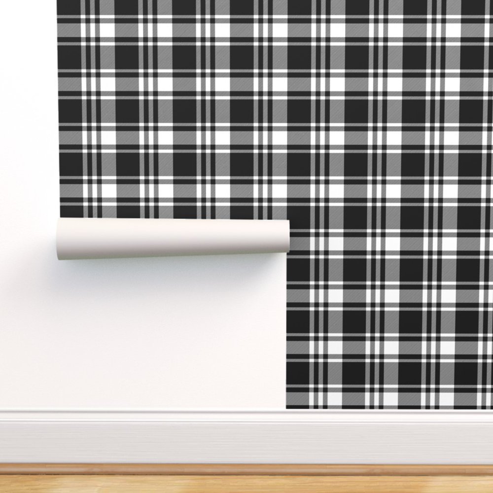 Peel-and-Stick Removable Wallpaper Monochrome Black And White Tartan