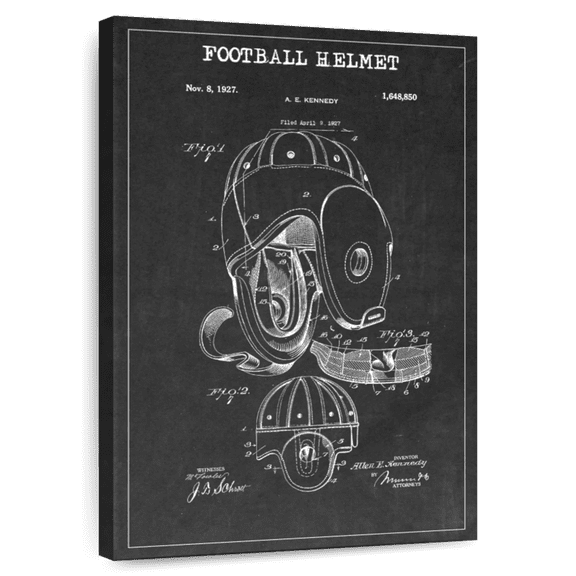 Elephant Stock Football Helmet Bw Patent Wall Art - Vertical Canvas Wall Art - Living Room Wall Decor - Patent Canvas - White And Black Decor - 8" x 12"
