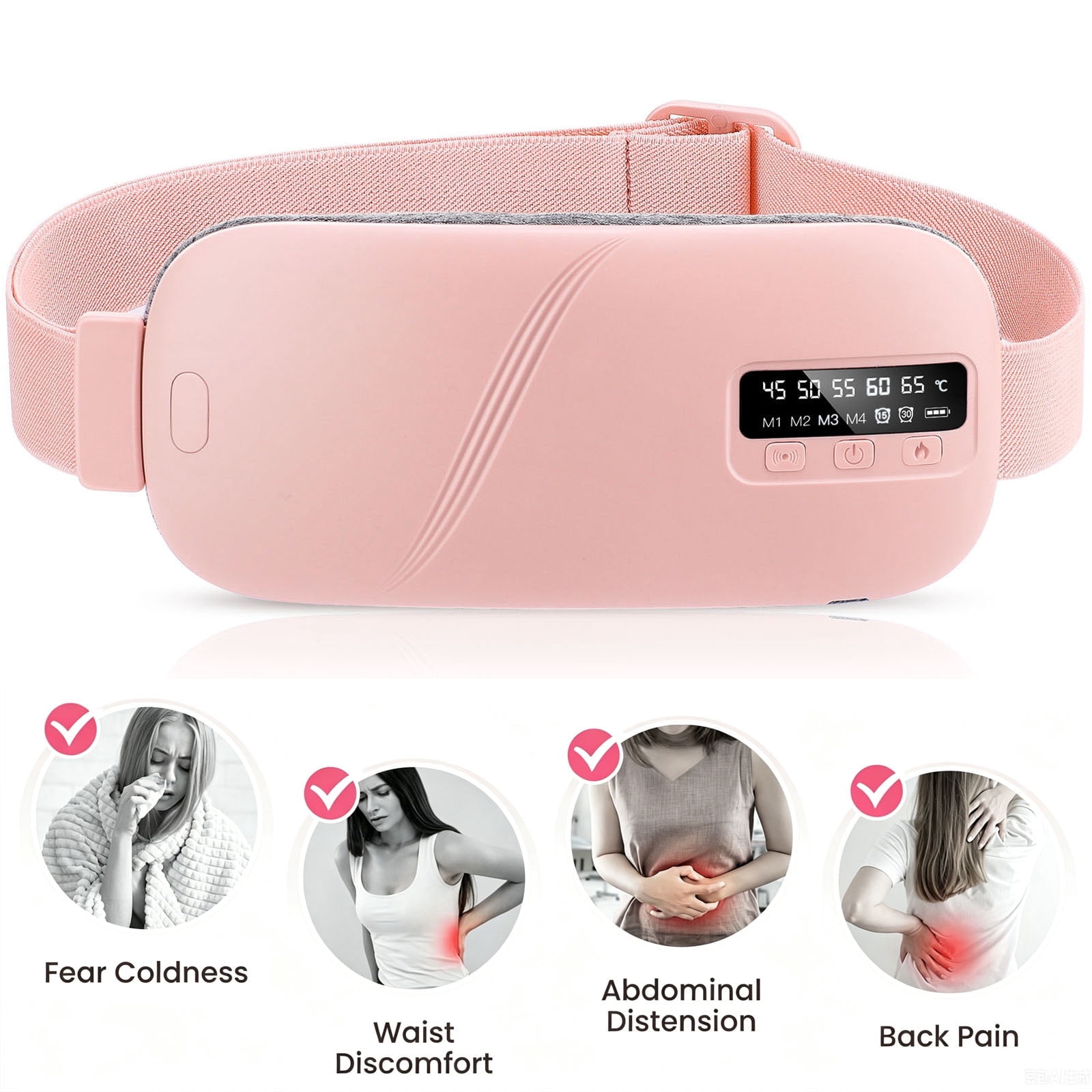 Portable Heating Pad, 5 Heat 4 Massage Modes, Upgraded Cordless Electric Fast Heating Pad Abdomen Massager, Gifts for Her, Women and Girlfriend, Pink