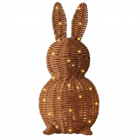 13.8" Light Up Rattan Bunny Decor, Artificial Wicker Rattan Easter Bunny Decorations, Table Rabbit Easter Decorations, for Rustic Farmhouse Outdoor Home Front Porch Entryway Courtyard Lawn (F_13.8")