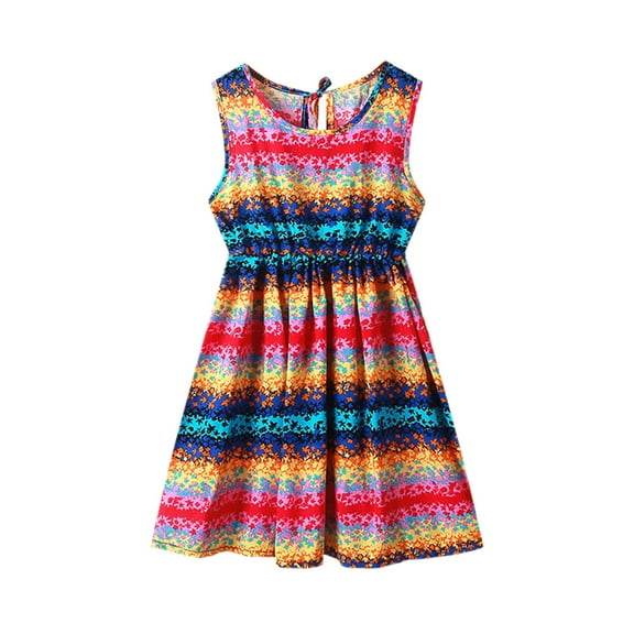Girl's Sundress Casual Crew Neck Floral Print Sleeveless Dress, Size 8 to 10 Years