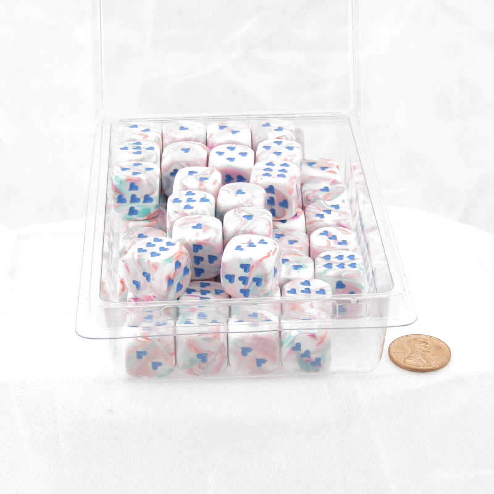 Pop Art Festive Dice with Blue Hearts D6 16mm (5/8in) Pack of 50 Wondertrail