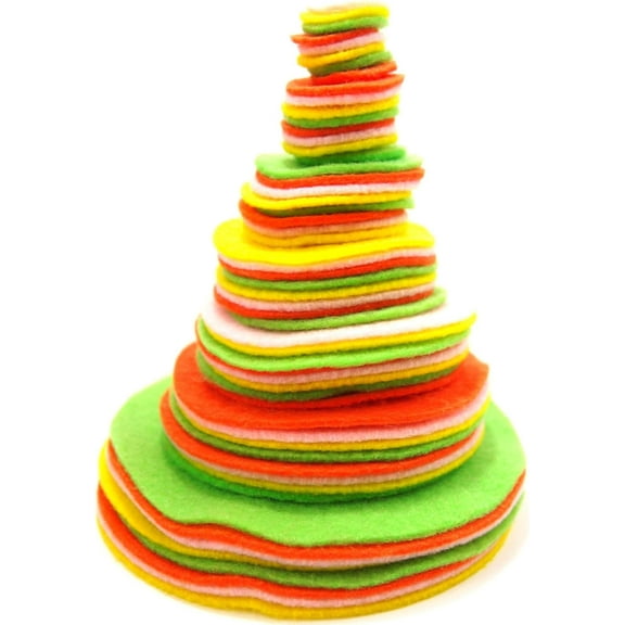 Playfully Ever After Light Green, Light Pink, Orange & Yellow Craft Felt Circles (Mixed Size Pack - 56pc)