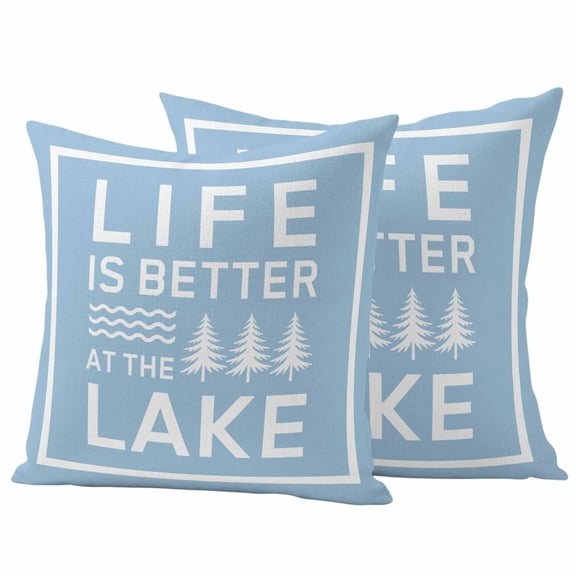 2 Pack Outdoor Waterproof Throw Pillow Covers,Summer Life Lake Quote Decorative Square Pillow Case Patio Pillowcases for Chair Couch Sofa 16x16in