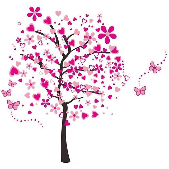 Adhesivos para pared con diseño de mariposa de árbol de corazón de dibujos animados de gran tamaño, decoración de pared extraíble, suministros decorativos para pintura y tratamientos de pared, pegatin Afortunado Sencillez
