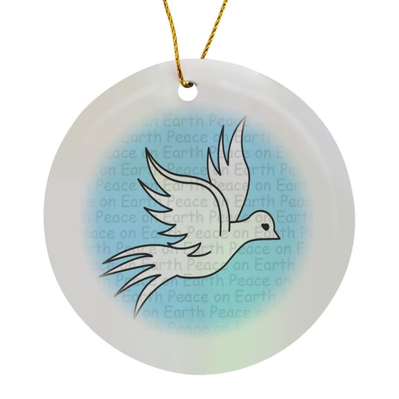 3drose, Peace on Earth White Dove Print Blue, Circle Porcelain Ornament