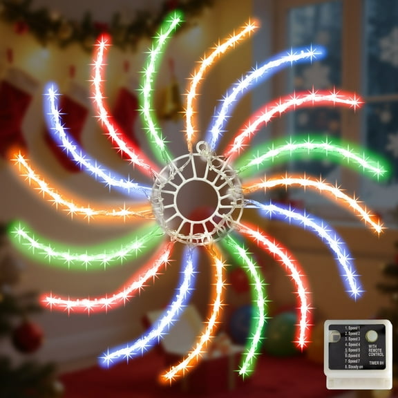 Lighted Christmas Light, 20" 128 LED string light rotating Wheel with Functions Seasonal Lighting Decor for Home Xmas Tree Wedding Party,Multicolor