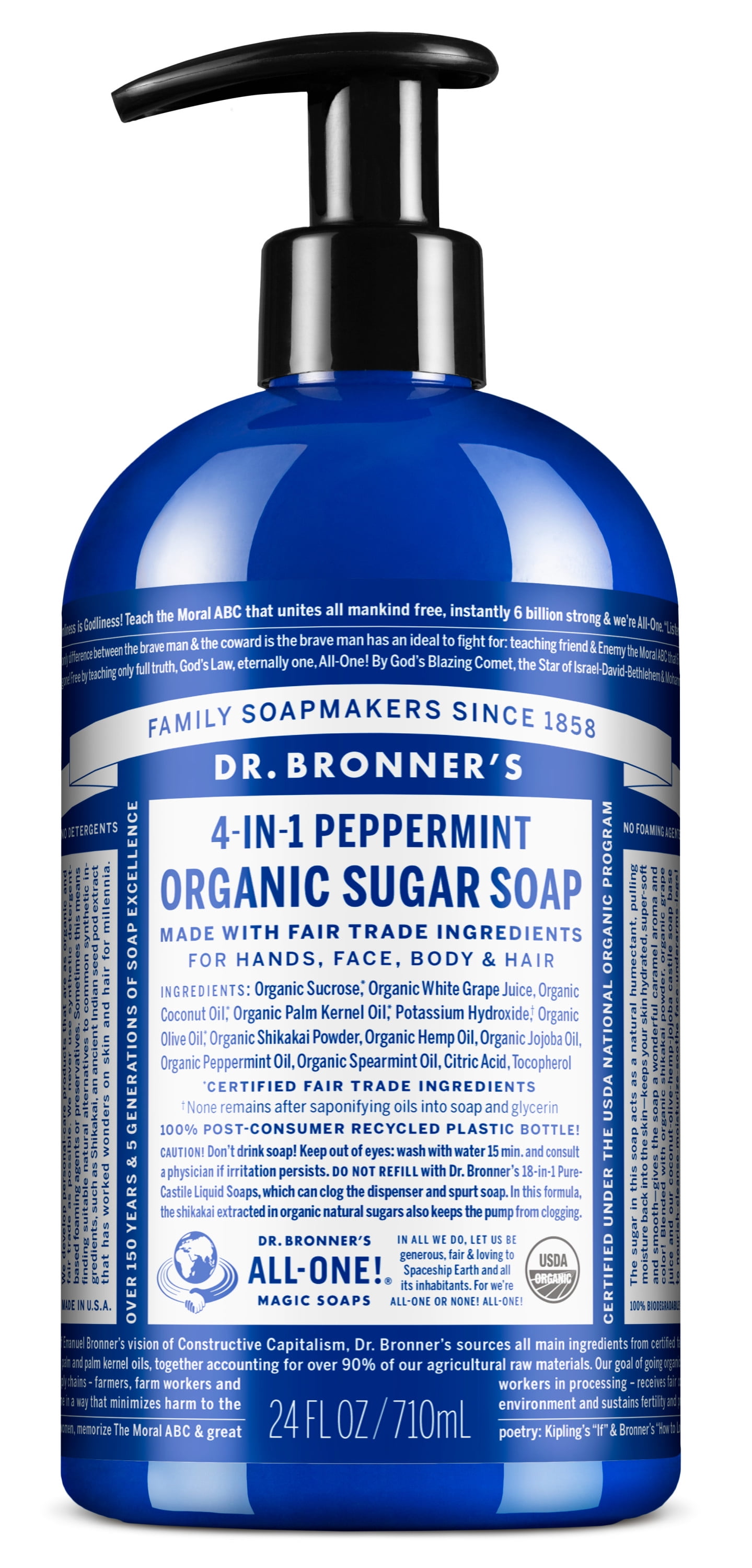 Dr. Bronner's Organic Peppermint Sugar Pump Soap 24oz