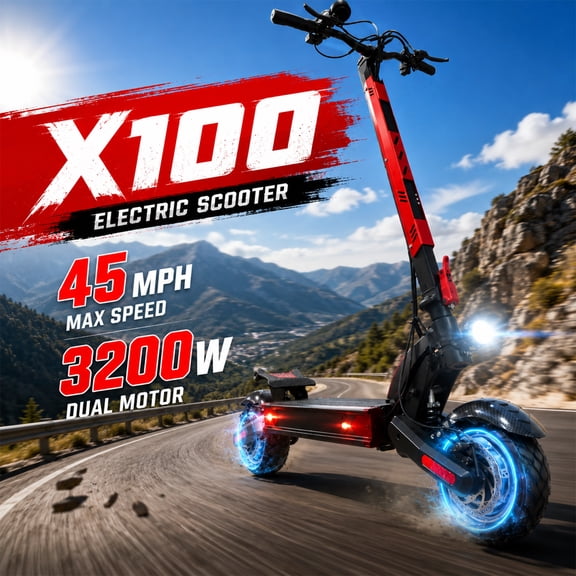 AJOOSOS X100 Dual Motor Electric Scooter 5600W, 45 mph Max Speed, 50 Miles Range, 10" All-Terrain Tires, Foldable Electric Scooters for Adults